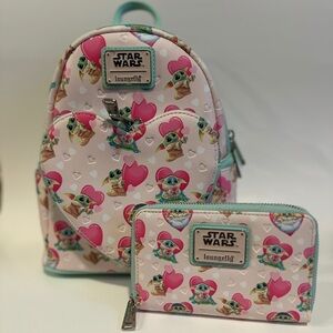 Loungefly Star Wars Valentines Grogu Backpack and Wallet Set